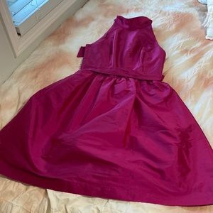 ALFRED SUNG Fuchsia A Line Dress Peau De Soie Cocktail  Dupioni Sleeveless
